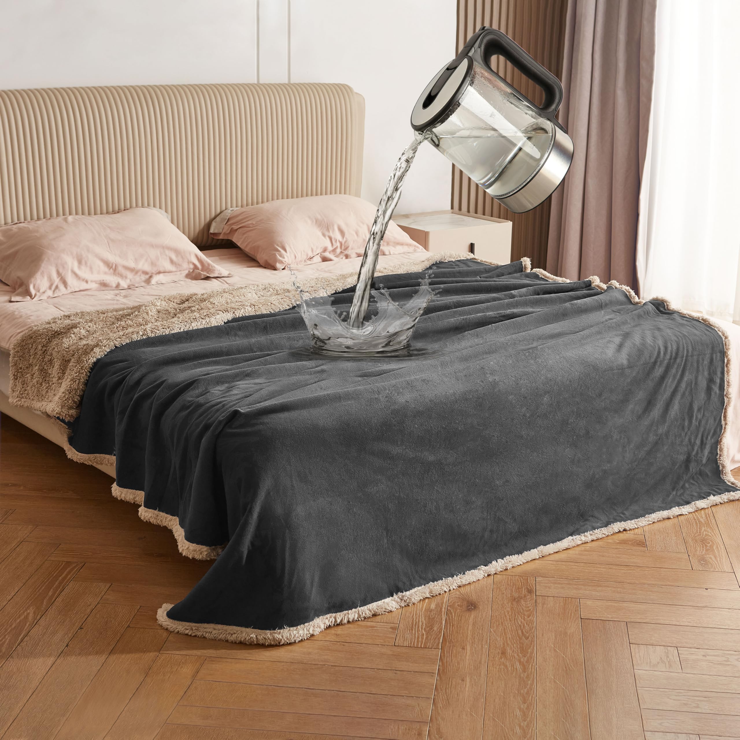 Catalonia Classy Waterproof Blanket, Reversible Cozy Sherpa Protective Throw, Washable Soft Fleece Lining Blanket for Bed Sofa Couch