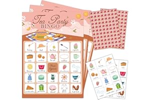 mermermu 5"x7" Tea Party Bingo Cards (24 Kinds), Birthday Party Favors for teens, Road Trip Activities, Travel Bingo, Outdoor Or At Home Party Activity -001teaparty