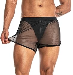 FIROTTII Mens Mesh Shorts Sexy Boxers See Through