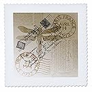 3dRose qs_79319_9 Vintage Dragonfly French Postcard Quilt Square, 22 by 22-Inch