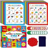 Alphabet &amp; Phonics Bingo Game, 12 Bingo Boards ABC Letters, CVC Blends Words Phonetic Game, Letters Phonetic Awareness Early Educational Learning Toys - Ages 4 and up, Perfect for Classroom &amp; At Home