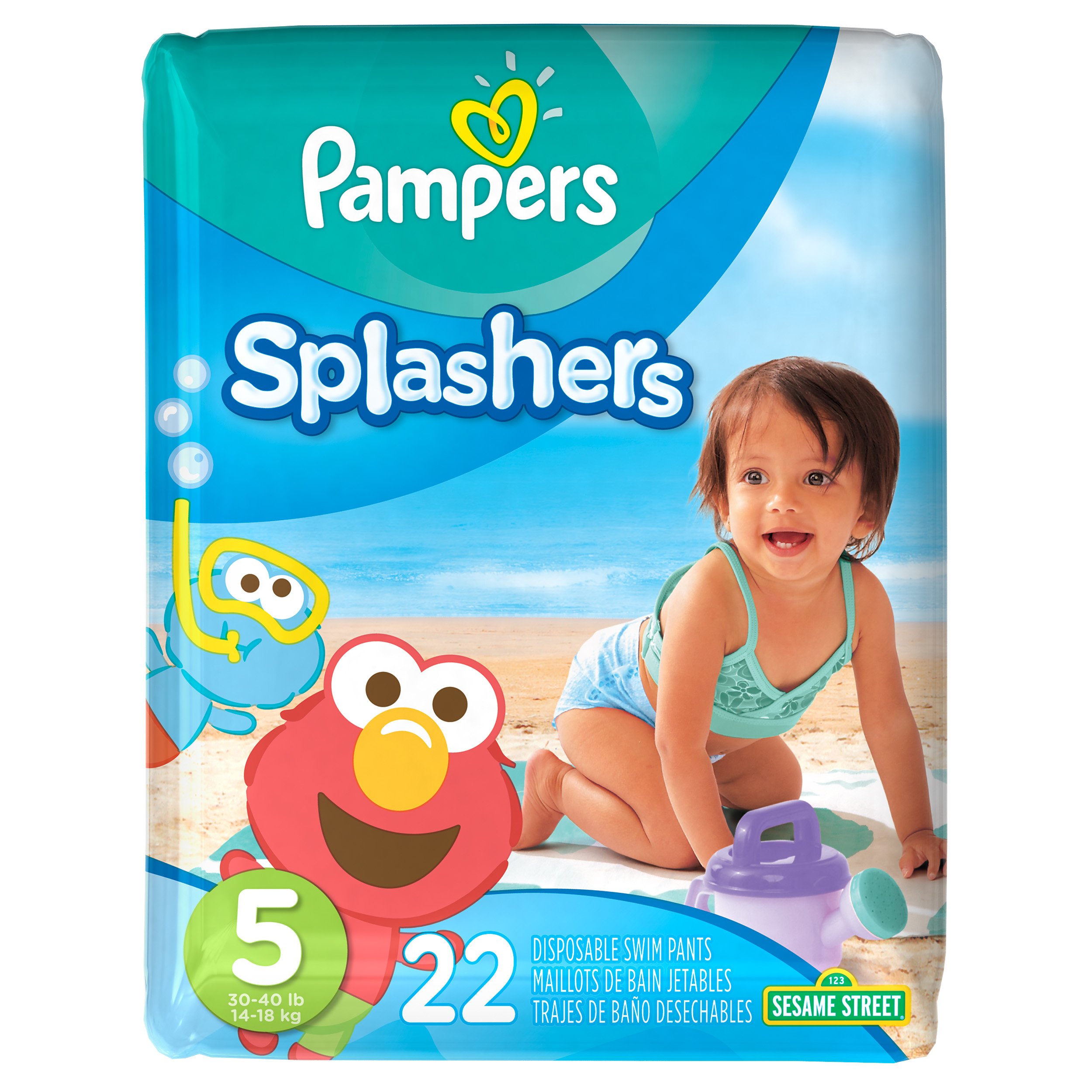 Pampers Splashers Disposable Swim Diapers, Size 5, 22 Count, JUMBO(Pack