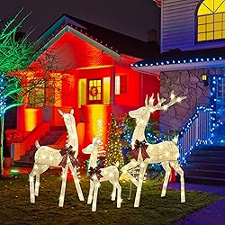 Lulu Home Set of 3 Pre-lit White Reindeer with 210
