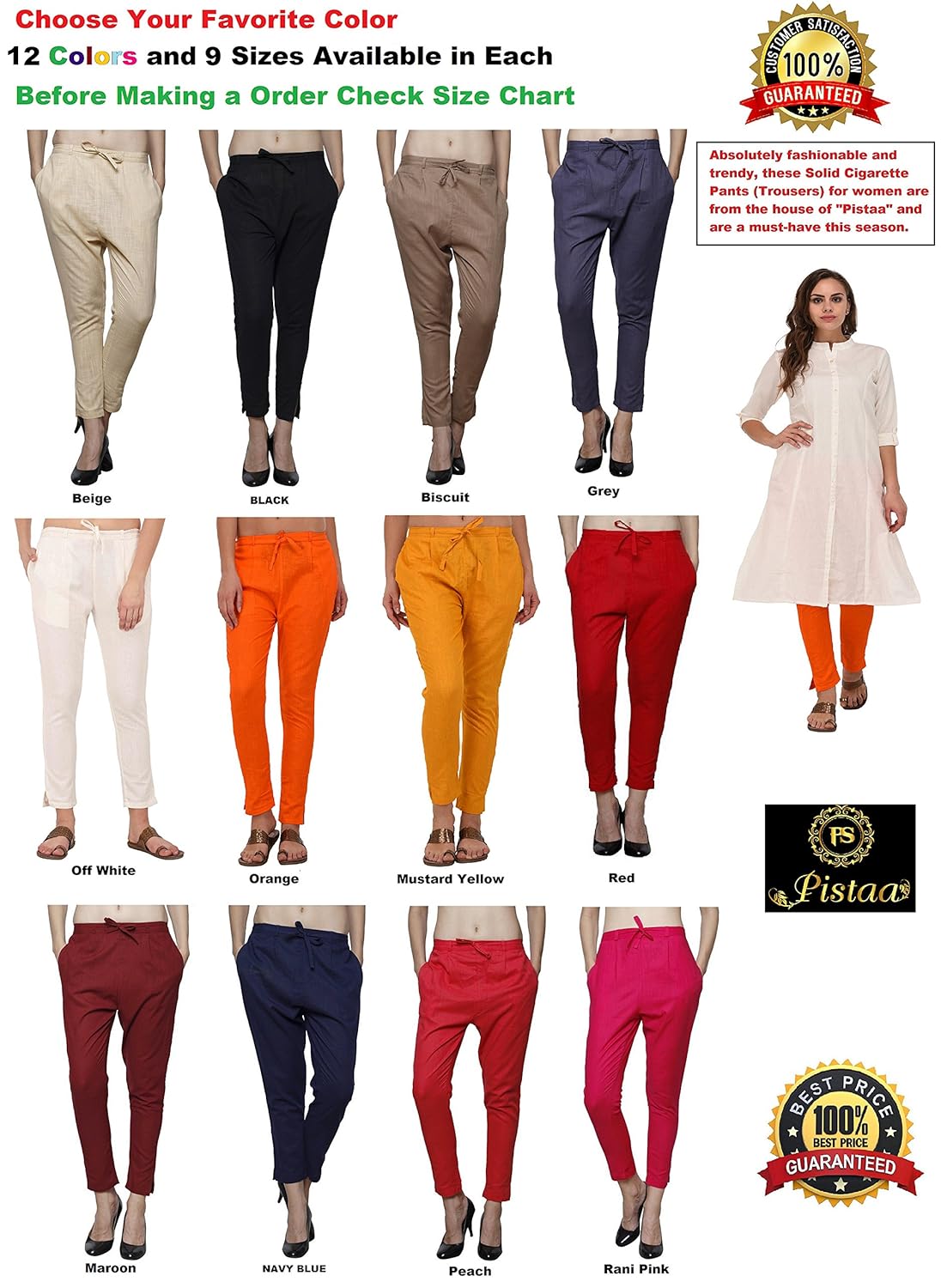 pistaa's women's viscose cigaratte trousers (ctpmx)