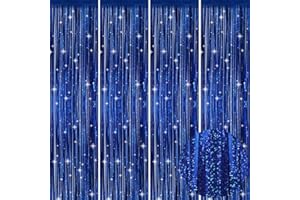 Picoway 4 Pack Foil Fringe Tinsel Backdrop Curtains, Birthday Engagement Bachelorette Party Decorations, Photo Booth Props Door Streamers Curtain (Blue)