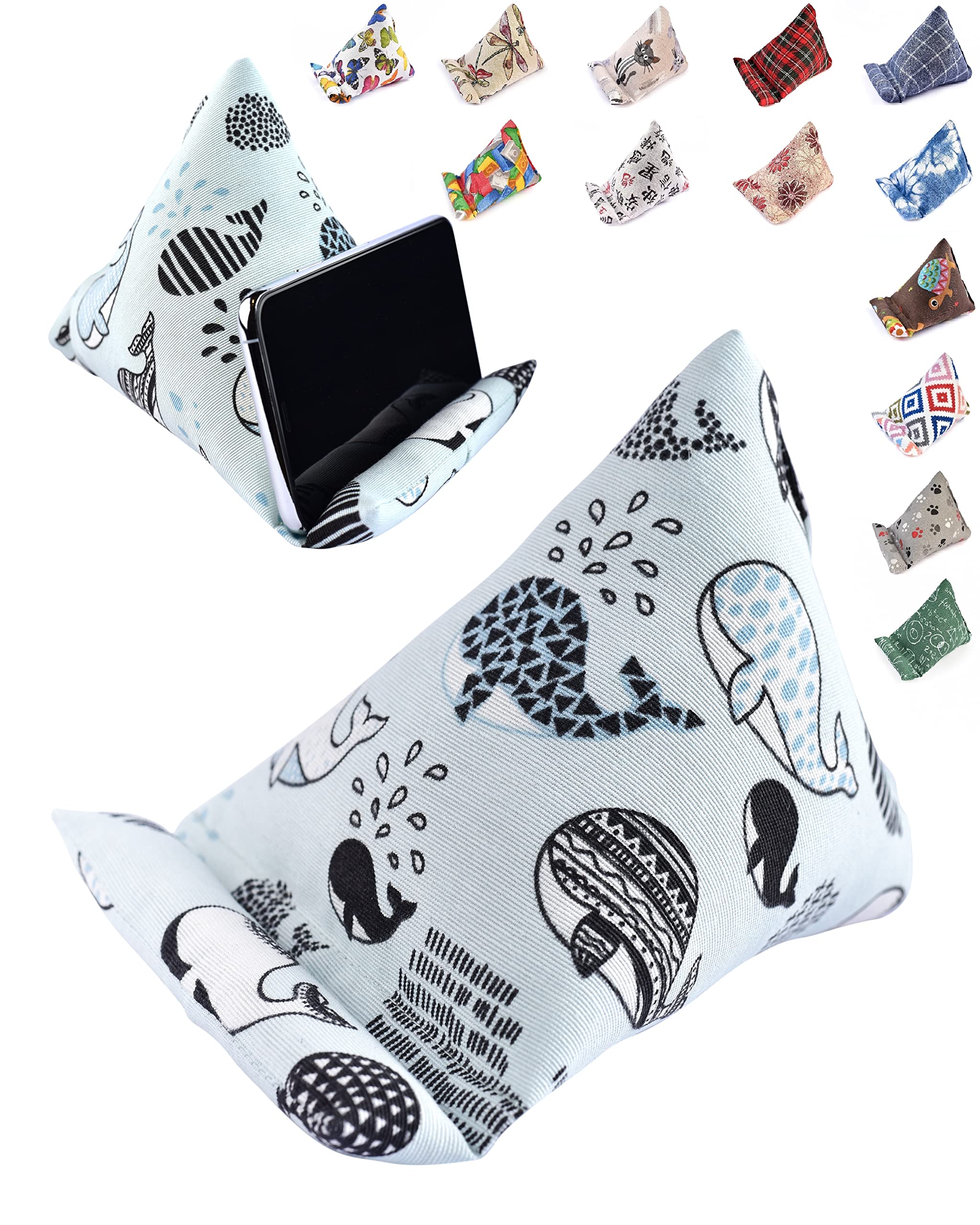 STEPHAN AND THEODORE Handmade Phone Pillow Holder - The Wedge Mobile Device Stand - Fabric Phone Stand for All iPhones, All Smartphones! 7 x 6.1 x 5.5 Inches (Whales)