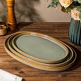 theterra Ceramic Serving Platter Set of 3, Oval Serving Plates and Dishes | 15.6"/14.4"/12.2", Oven &amp; Microwave &amp; Dishwasher Safe, Perfect for Turkey, Parties, Entertaining &amp; Weddings, Sage Umber
