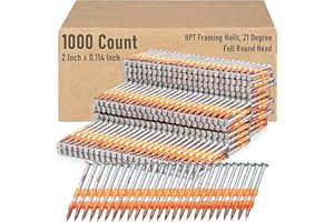 1000 Count 21 Degree Framing Nails Full Round Head Collated Framing Ring Shank Hot Dipped Galvanized Nails Plastic Row Fixed 