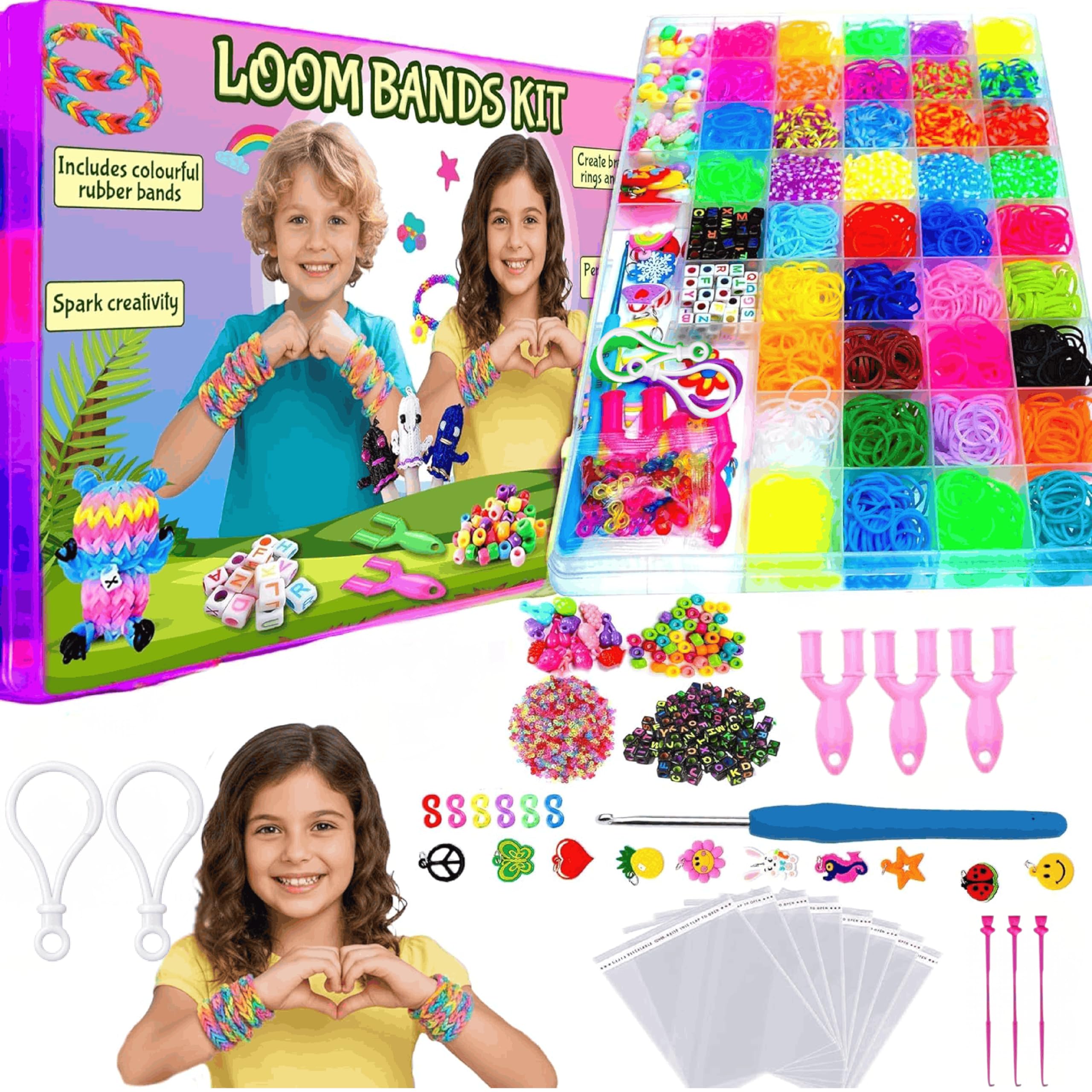 DasKid 5500+ Loom Bands Kit - 40 Vibrant Colors Loom Bands – Rubber Bands Bracelet Making Kit with A,B,C Beads, Bracelet Connector and Tools with Storage Box - DIY Arts & Crafts Gift for Girls & Boys