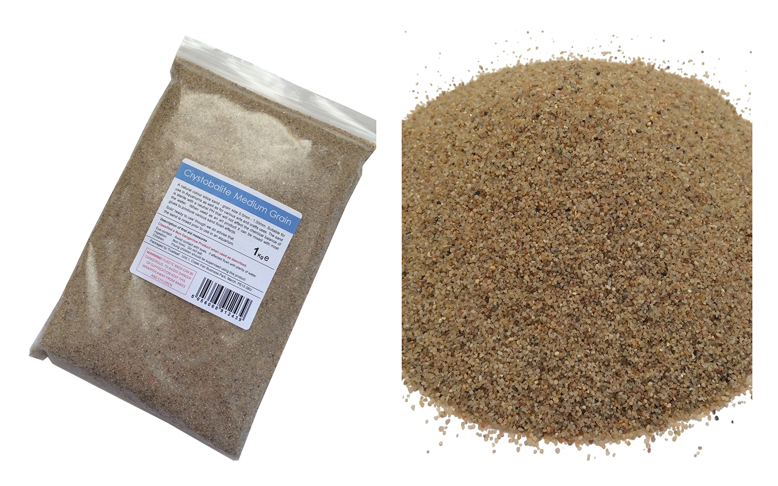 Trustleaf 1kg Natural Colour Silica Sand - Medium Grain - Arts & Crafts - Aquariums
