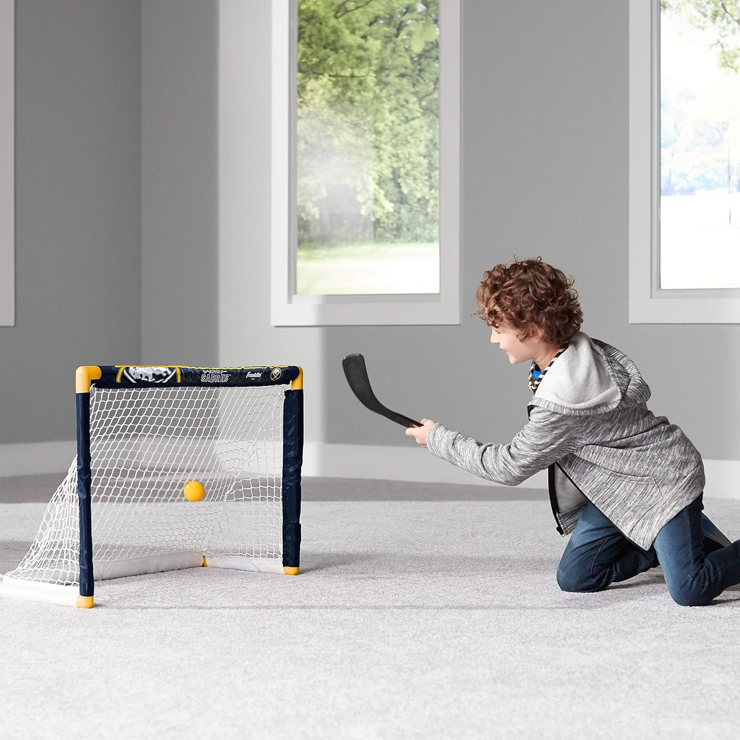 Franklin Sports Buffalo Sabres Mini Hockey Set - Knee Hockey Goal, Ball, & 2 Hockey Stick Combo Set - Mini Goal Net - NHL Official Hockey Set : Hockey Nets : Sports & Outdoors