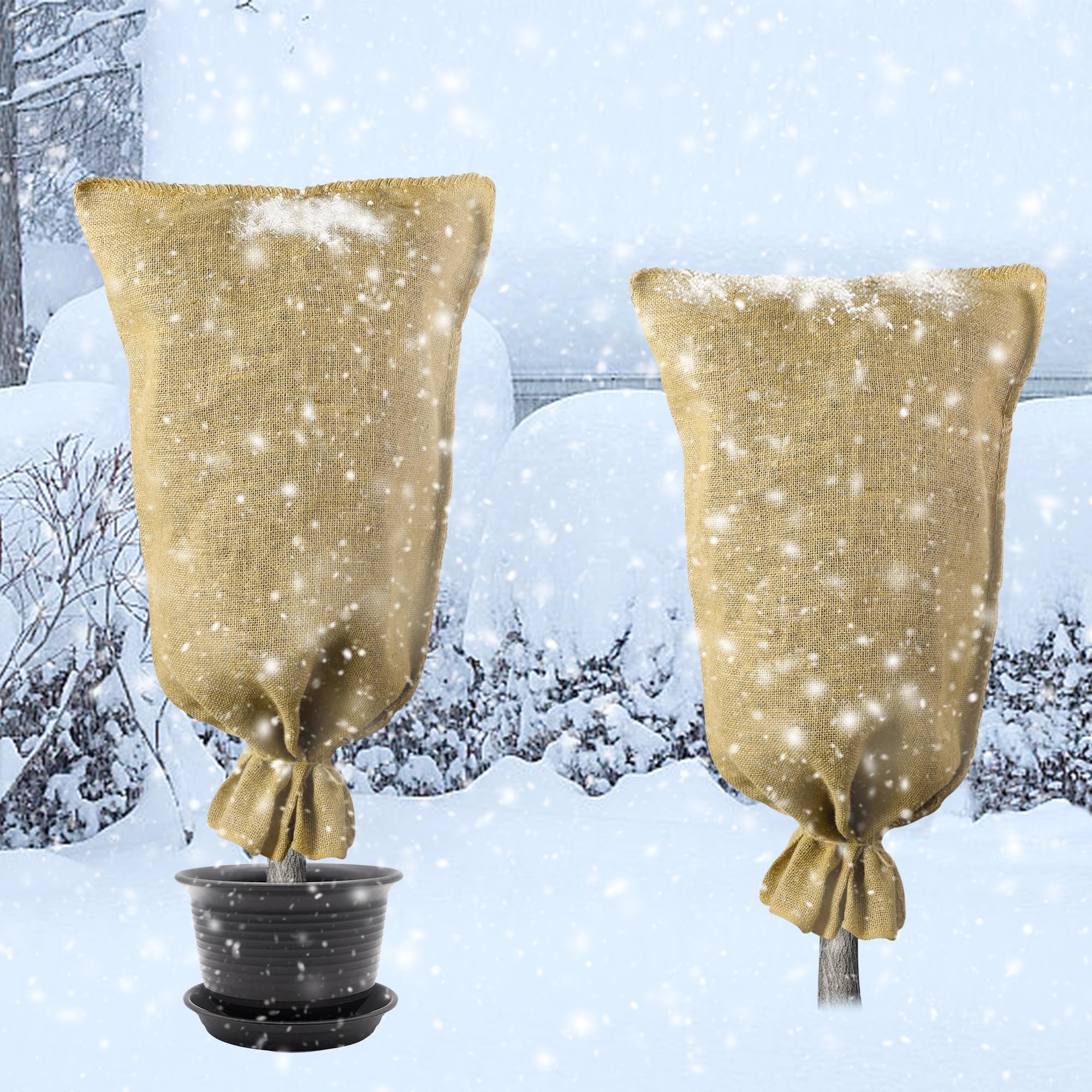 Photo 1 of 2 Pack 40" x 24" Burlap Winter Plant Cover Bags- Reusable Burlap Frost Cloth Plant Freeze Protection- Warm Burlap Sacks Plant Frost Blankets with Twine for Outdoor Garden Trees Potted Plants