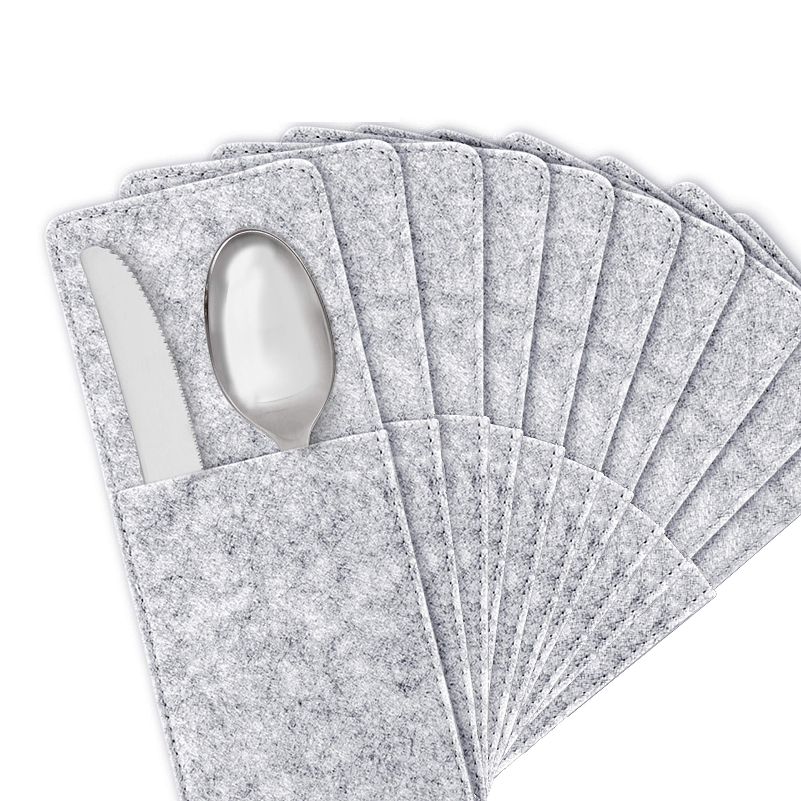 miqio ® - Designer cutlery bags made of felt, washable, set of 10, Scandinavian decoration, matching place mats, place set, table cloths, mottled grey