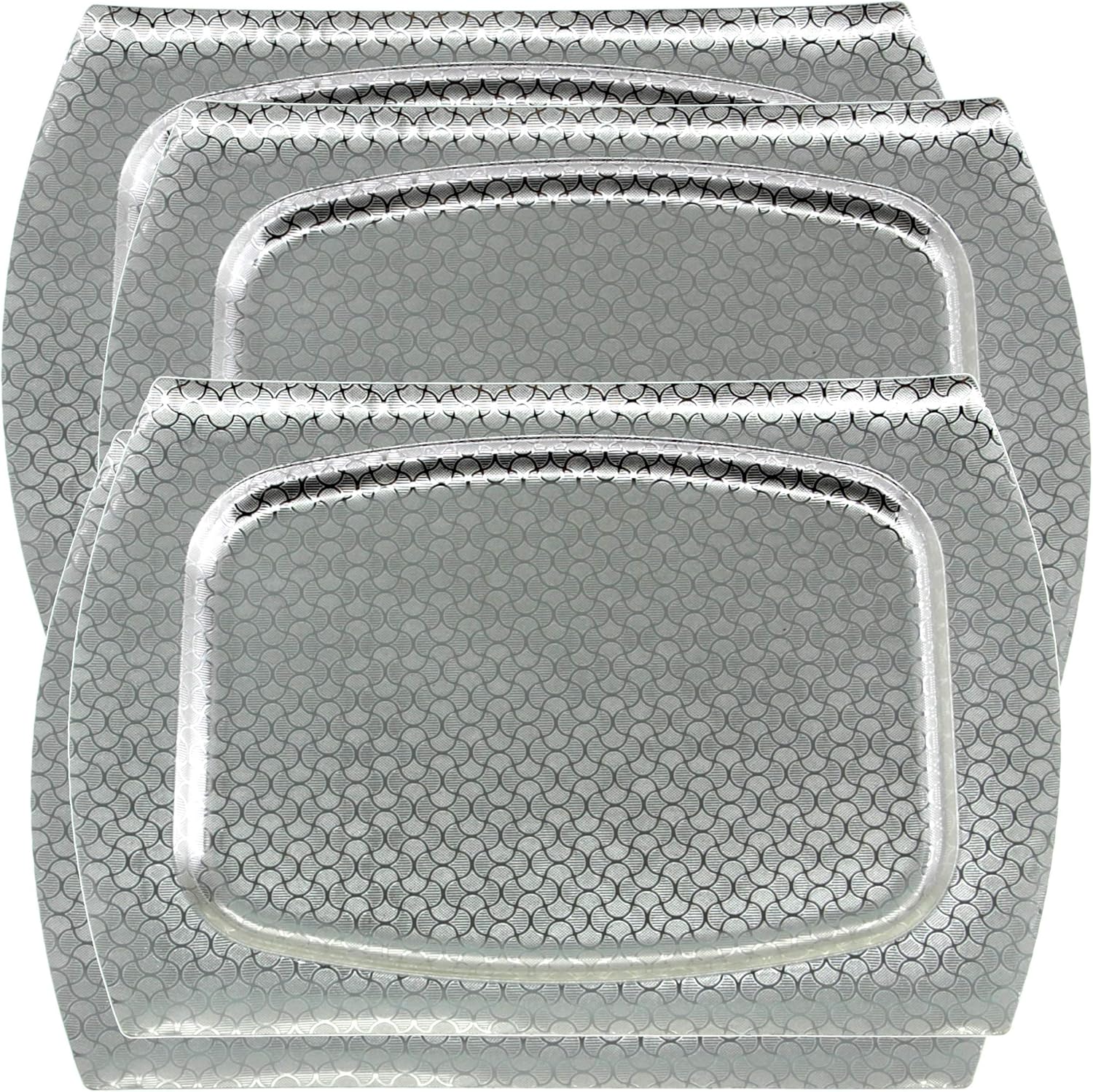 Maro Megastore (Pack of 4) 14.2 Inch x 9.8 Inch Oblong Chrome Plated Serving Tray Stylish Floor Pattern Engraved Decorative Party Birthday Wedding Dessert Buffet Wine Decor Platter Plate CC-446