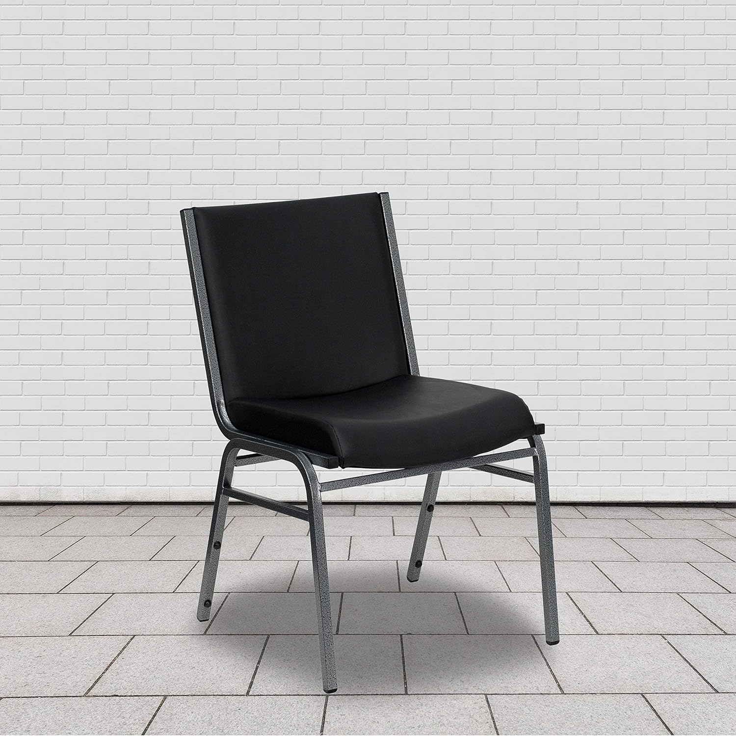 Flash Furniture Black Vinyl Stack Chair, 1 Pack: Furniture & Decor