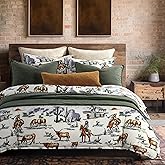 Paseo Road Ranch Life Western Bedding, 3 Piece King Size Cotton Comforter Set, Green Longhorn Horse Cow Cowboy Print Western Comforter Set, Soft Cozy Rustic Southwestern Bedding with Pillow Shams