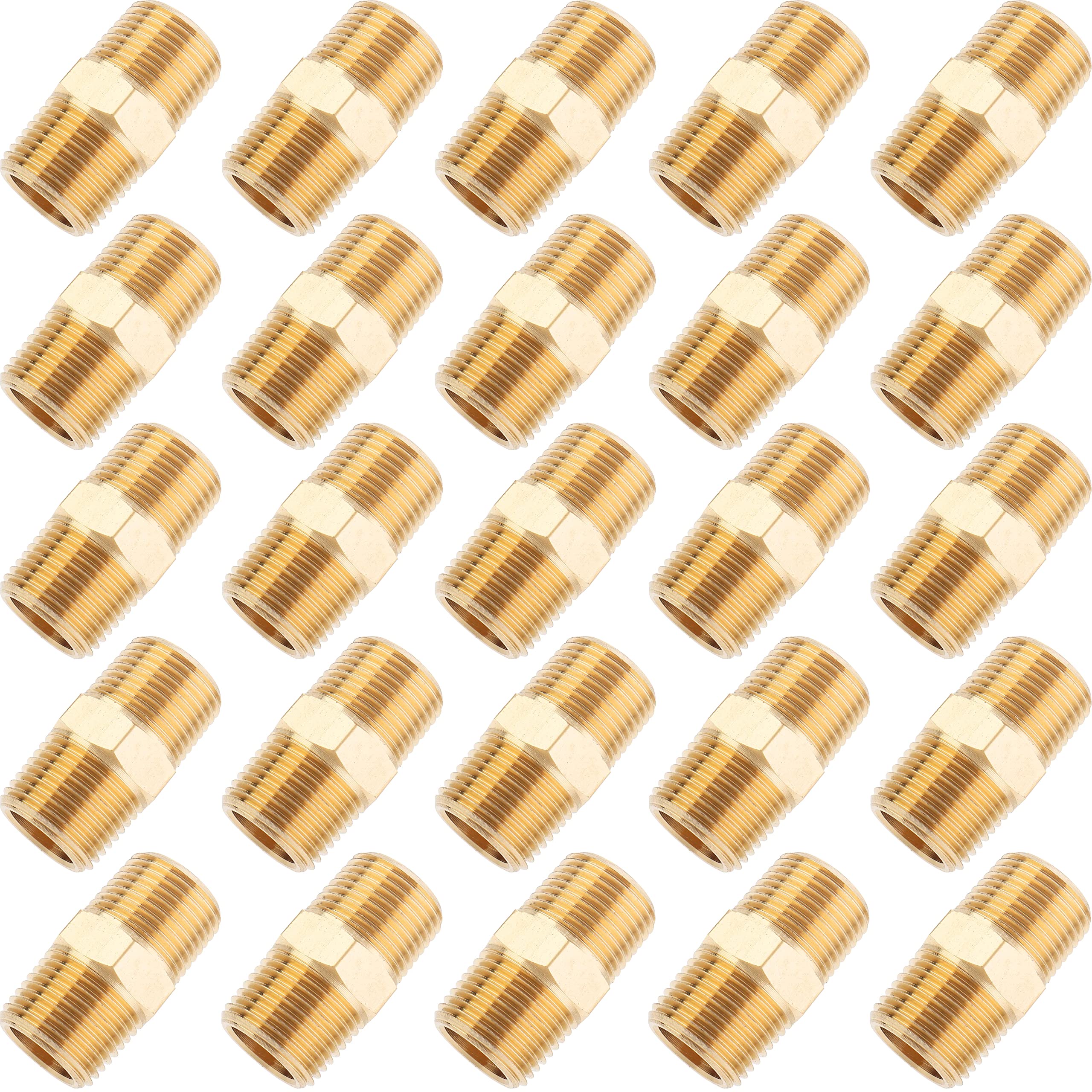 LTWFITTING Brass Pipe Hex Nipple Fitting 3/8-Inch Male BSPT Air Fuel Water (Pack of 25)