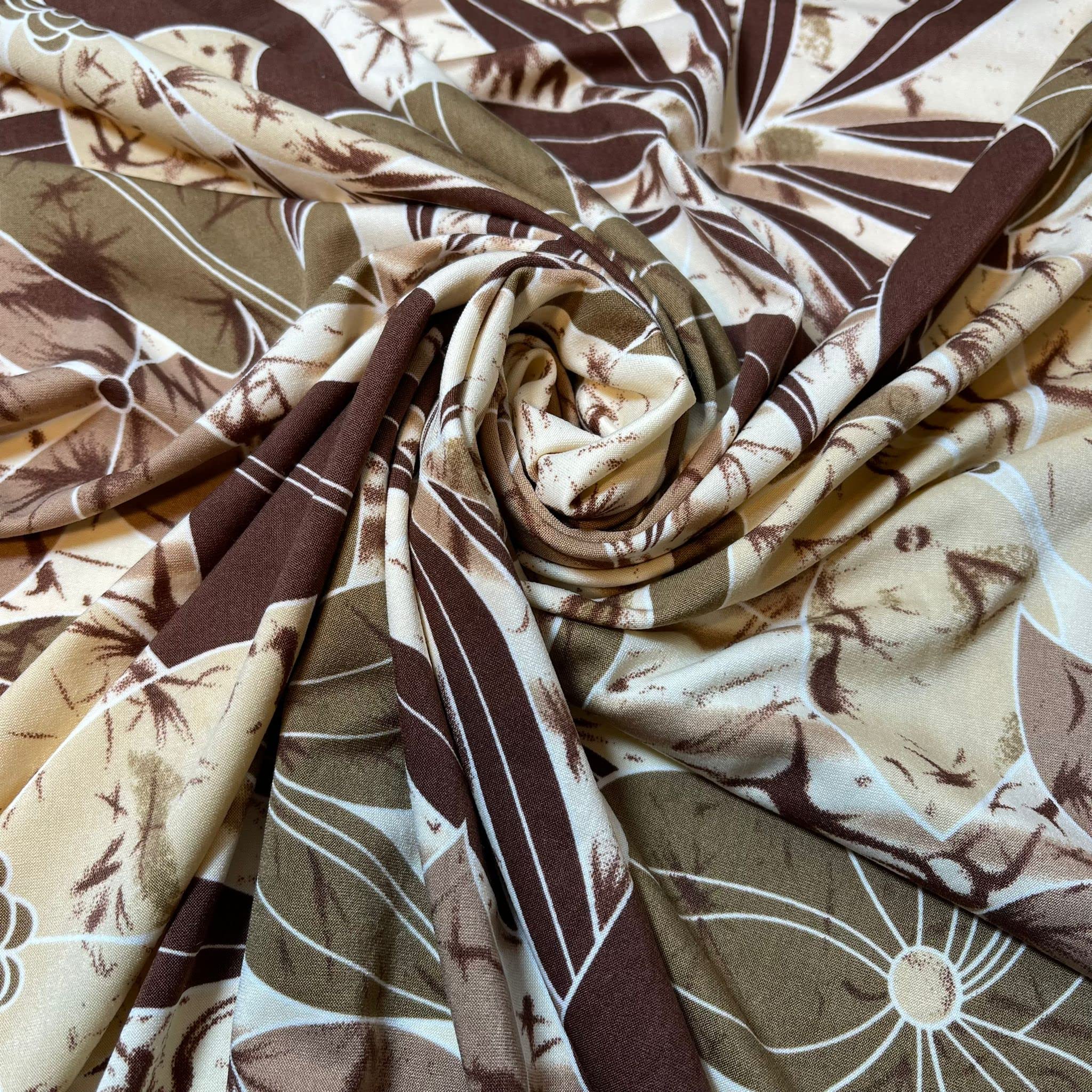 Floral Floral ITY Jersey Fabric Elastane 4-Way Stretch 58" Fashion Dress Meter (Beige Brown Floral) — image 1