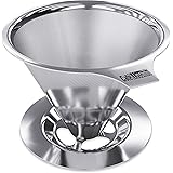 Cafellissimo Pour Over Coffee Dripper - Manual Reusable Stainless Steel Cone Filter, 1-2 Cup Paperless Single Drip Brew Coffe