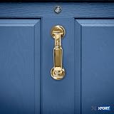 XFORT Polished Brass Doctor Door Knocker Scroll Design Front Door view 4