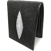 Stingray Bi-Fold Genuine Leather Simple Plain Black Color Wallet - Black