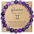 ZCCLINN Gemini Bracelets Birthday Gifts, Zodiac Astrology Bracelets Present for Women, Gemini Constellation Crystal Bracelet, Purple Unique Jewelry with Wish Card for Sister Mom Friend