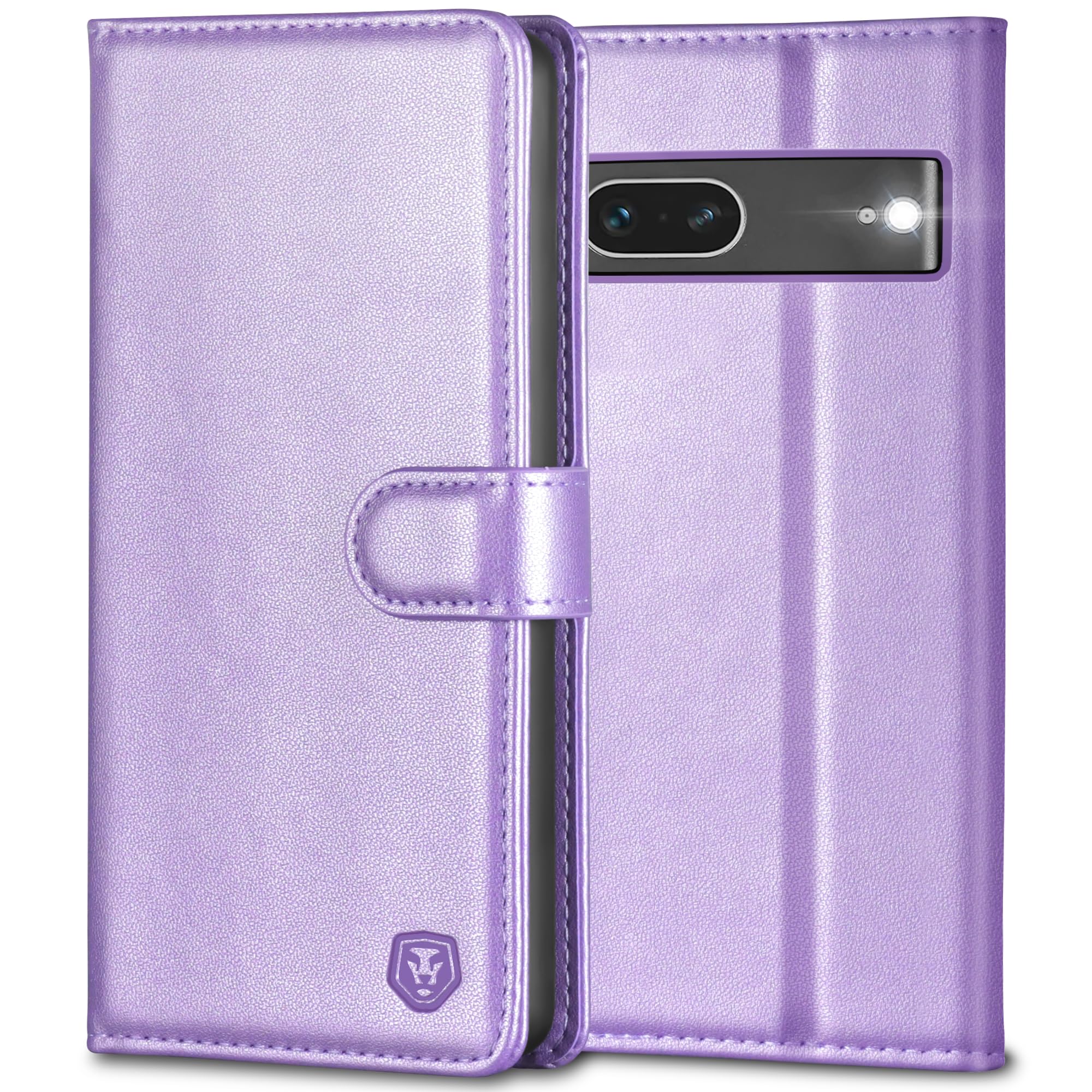 Kuafcase for Google Pixel 7 Case, 4 Card Slots Magnetic Closure Kickstand Shockproof Protective Phone Case for Google Pixel 7 - Light Purple