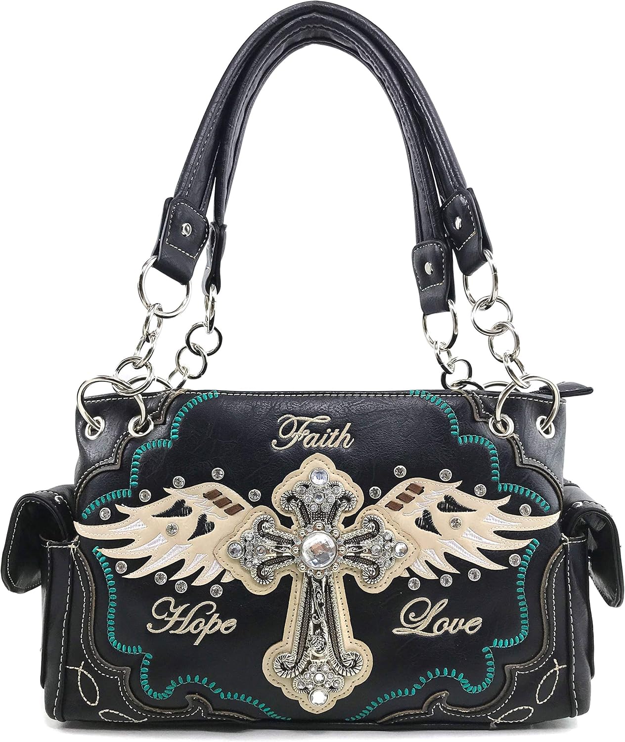 Justin West Cross Angel Wings Concealed Carry Handbag Purse (Black