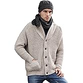 Aran Crafts Men's Irish Cable Knitted Ribbed Shawl Cardigan (100% Merino Wool)