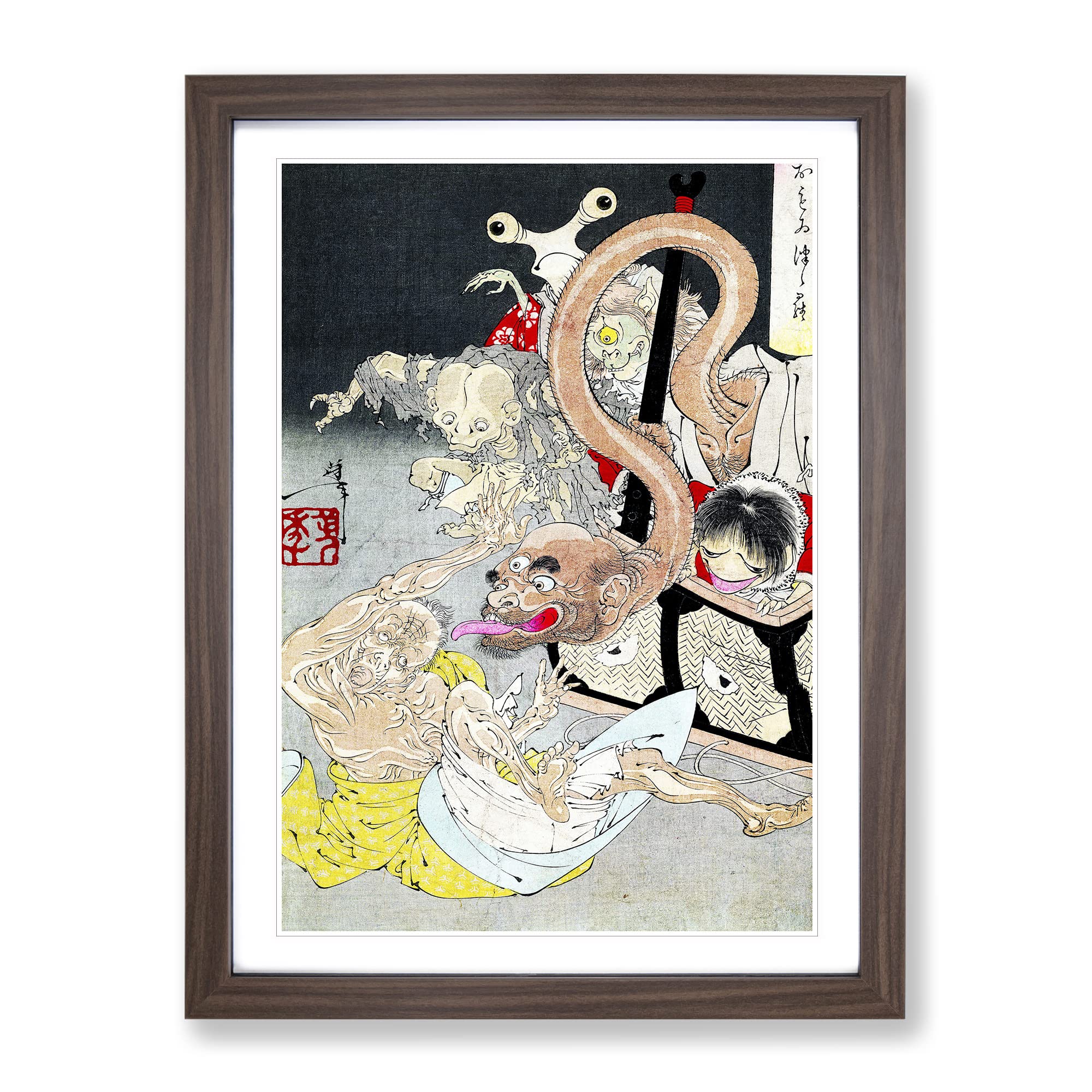 Pandoras Box By Tsukioka Yoshitoshi Asian Japanese Framed Wall Art Print, Ready to Hang Picture for Living Room Bedroom Home Office Décor, Walnut A3 (34 x 46 cm)