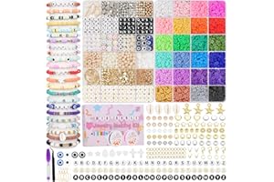 Mio Angle Clay Beads 2 Boxes 24 Colors Bracelet Making Kit, Round Letter Beads with Charm and Elastic Strings, Friendship Bracelets Holiday Gifts for Girls Adults