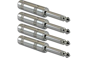 GLS Audio 1/4" Plugs for Speaker Cables, Patch Cables, Snakes - TS Male Mono 1/4 Inch Phono 6.3mm Phone Plug Bulk - 4 Pack