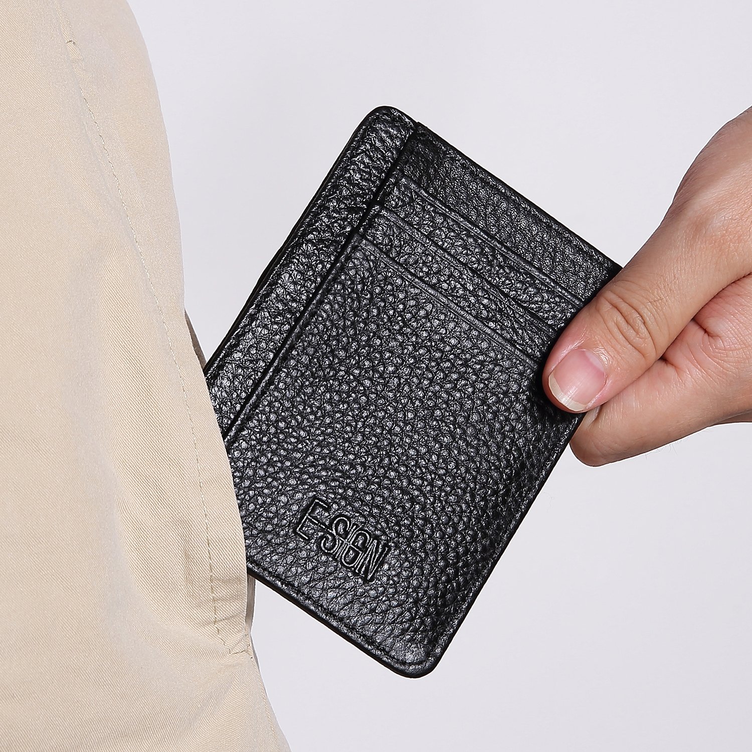 IVESIGN Slim Front Pocket Wallet RFID Blocking Credit Card Holder With ID Window (Black)