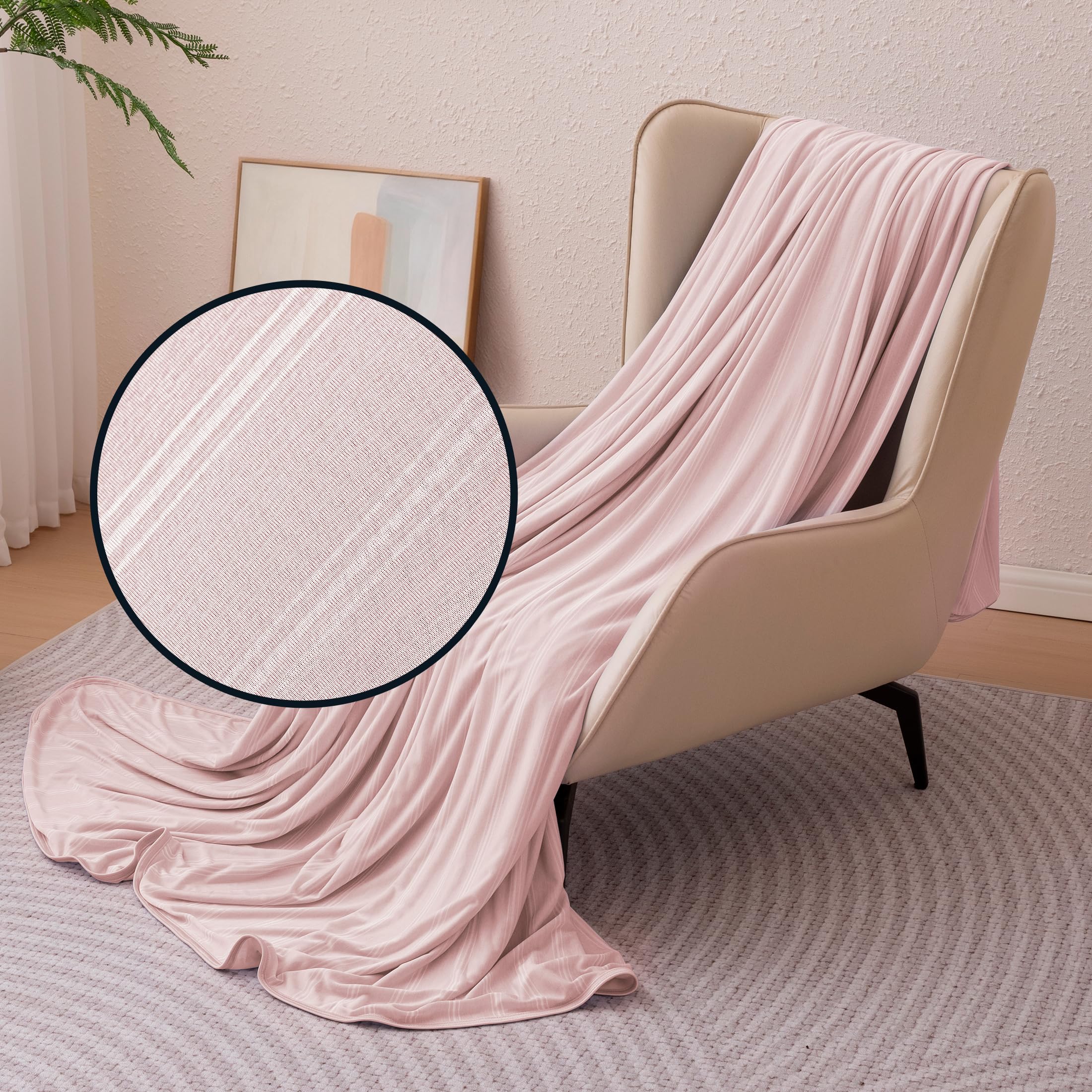 Amazon Basics Striped Cooling Blanket for Hot Sleepers, Reversible Lightweight Thin Throw Blanket for Bed, Couch and Sofa, Throw (50" x 70"), Pink Striped