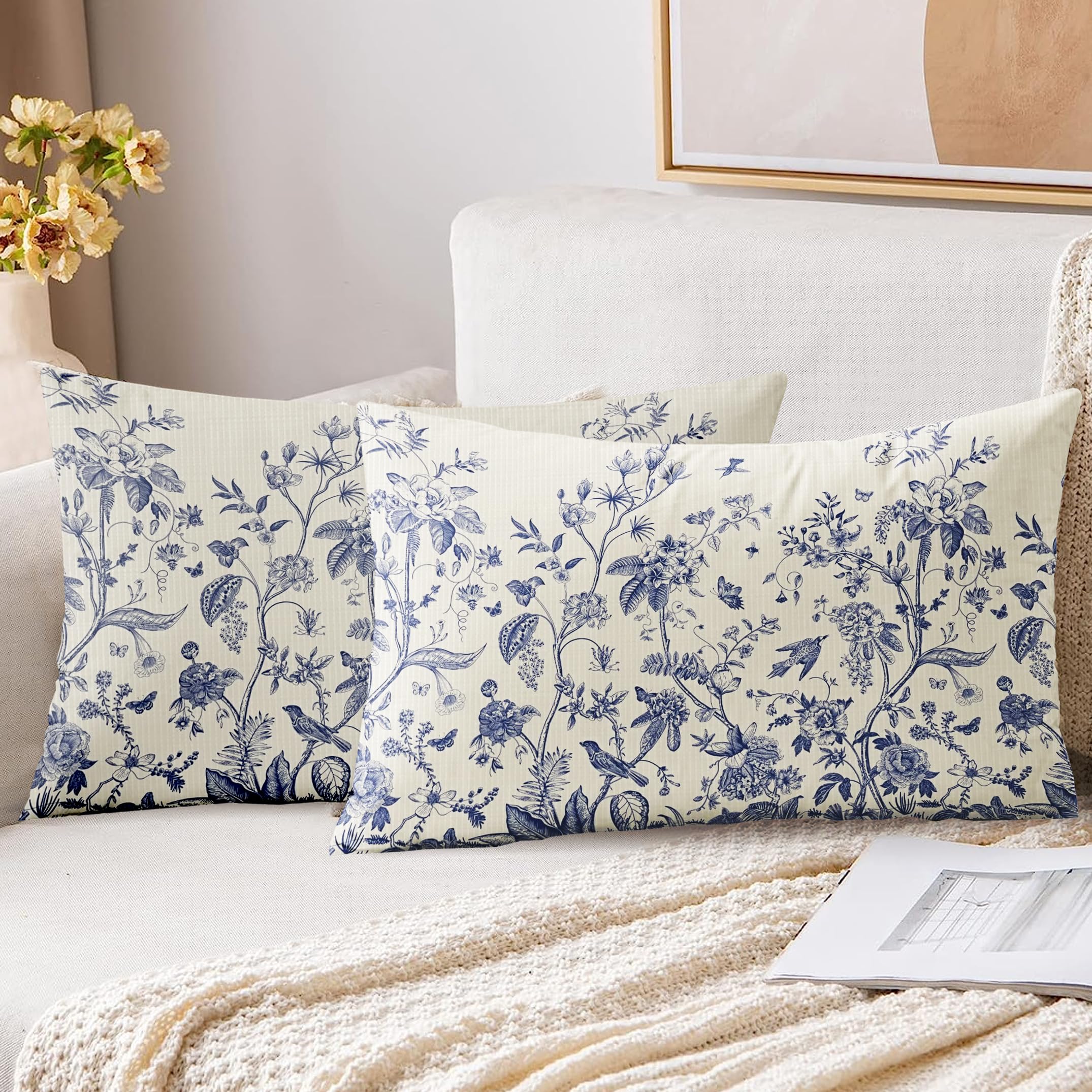 XPHZZL Cushion Covers Set of 2 Pack 30 x 50 cm - Soft Double Sided Garden leaves Decorative Pillow Covers for Sofa Bed Garden Outdoor Spring Decor with Invisible Zipper 12 x 20 Inch