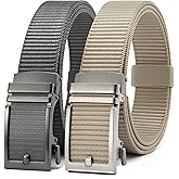 CHAOREN Ratchet Belts for Men 2 Pack - Casual Web Nylon Mens Belt 1 3/8" - Automatic Adjustable Buckle Fit Jeans