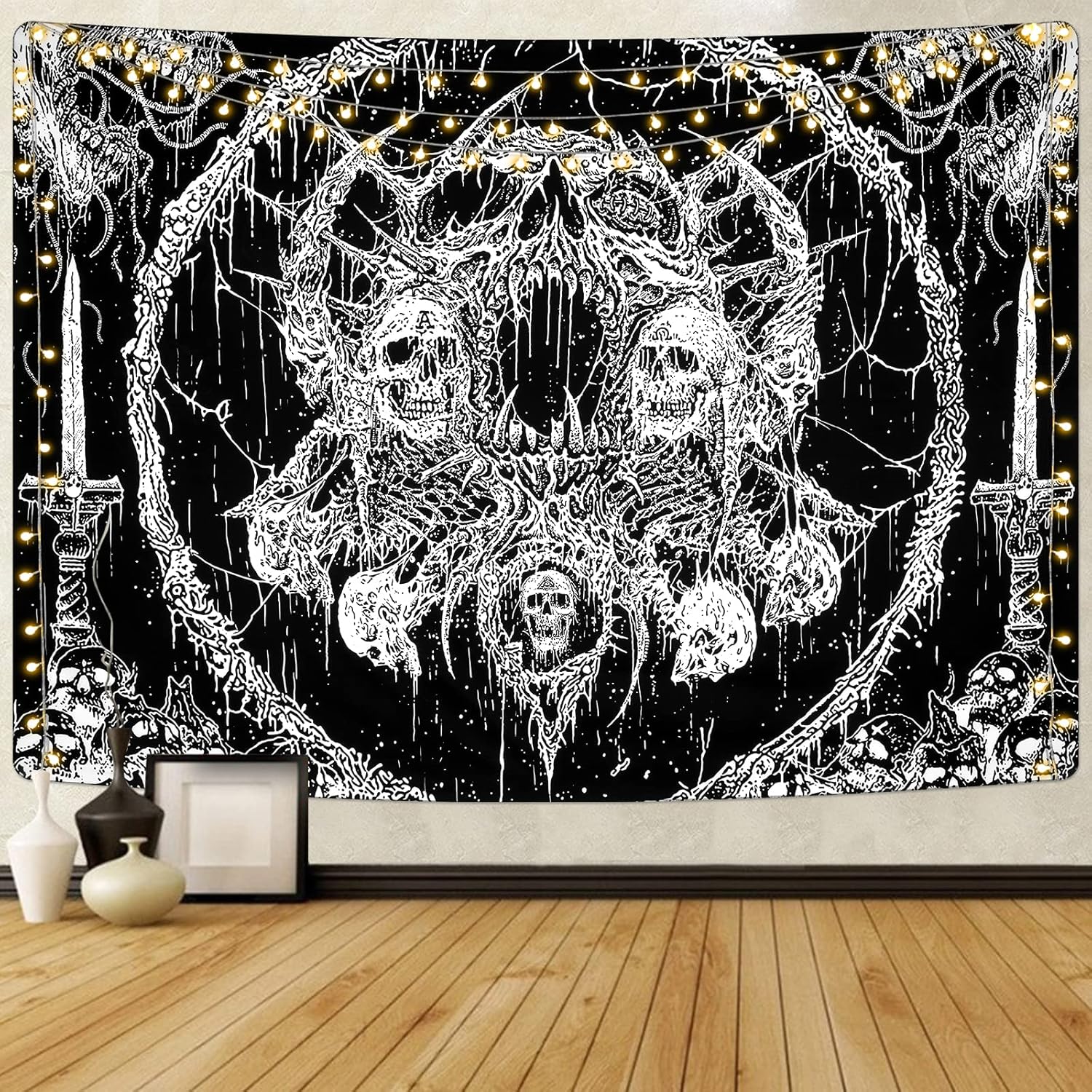 Tapestries - Krelymics Skull Tapestry Black and White Tapestry Aesthetic Tapestries Gothic Skeleton Tapestry Dark Horror Tapestry Wall Hanging for Bedroom(51.2 x 59.1 inches)