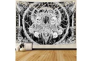 Krelymics Skull Tapestry Black and White Tapestry Aesthetic Tapestries Gothic Skeleton Tapestry Dark Horror Tapestry Wall Hanging for Bedroom(51.2 x 59.1 inches)