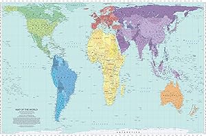 SOUTH OF KINGS Updated Peters Projection World Map | Laminated 36" x 24” Map | Developed by Arno Peters | Most Proportionally-Accurate Land Mass Depiction | Country Size & Scale is True, Unlike Most Maps | Major Countries, Cities, & Bodies of Water Labeled