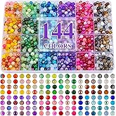 XSEINO About 1200PCS 6mm Glass Beads Bracelet Making Set, 144 Color Colorful Round Style Glass Beads for Bracelet and Jewelry Making and DIY Crafts,Friendship Bracelets