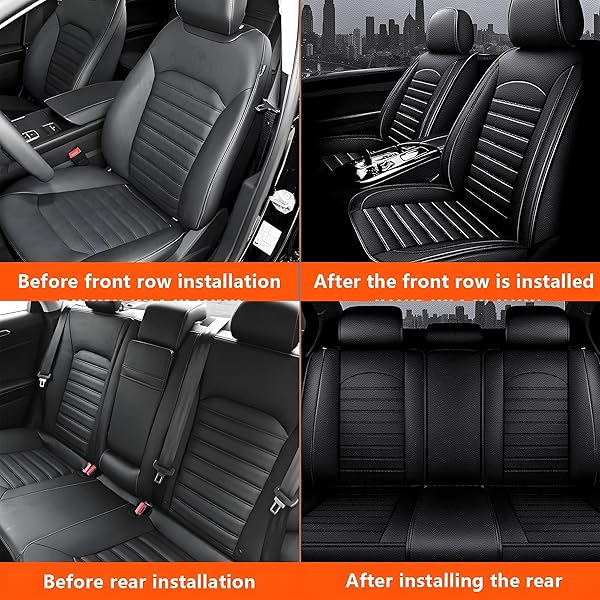 AOMSAZTO CUSTOM FIT SEAT COVERS FOR FORD FUSION 2013 2014 2015 2016 2017 2018 2019 2020 WATERPROOF LEATHER CAR SEAT COVERS, 5-SEATER FULL SET BLACK