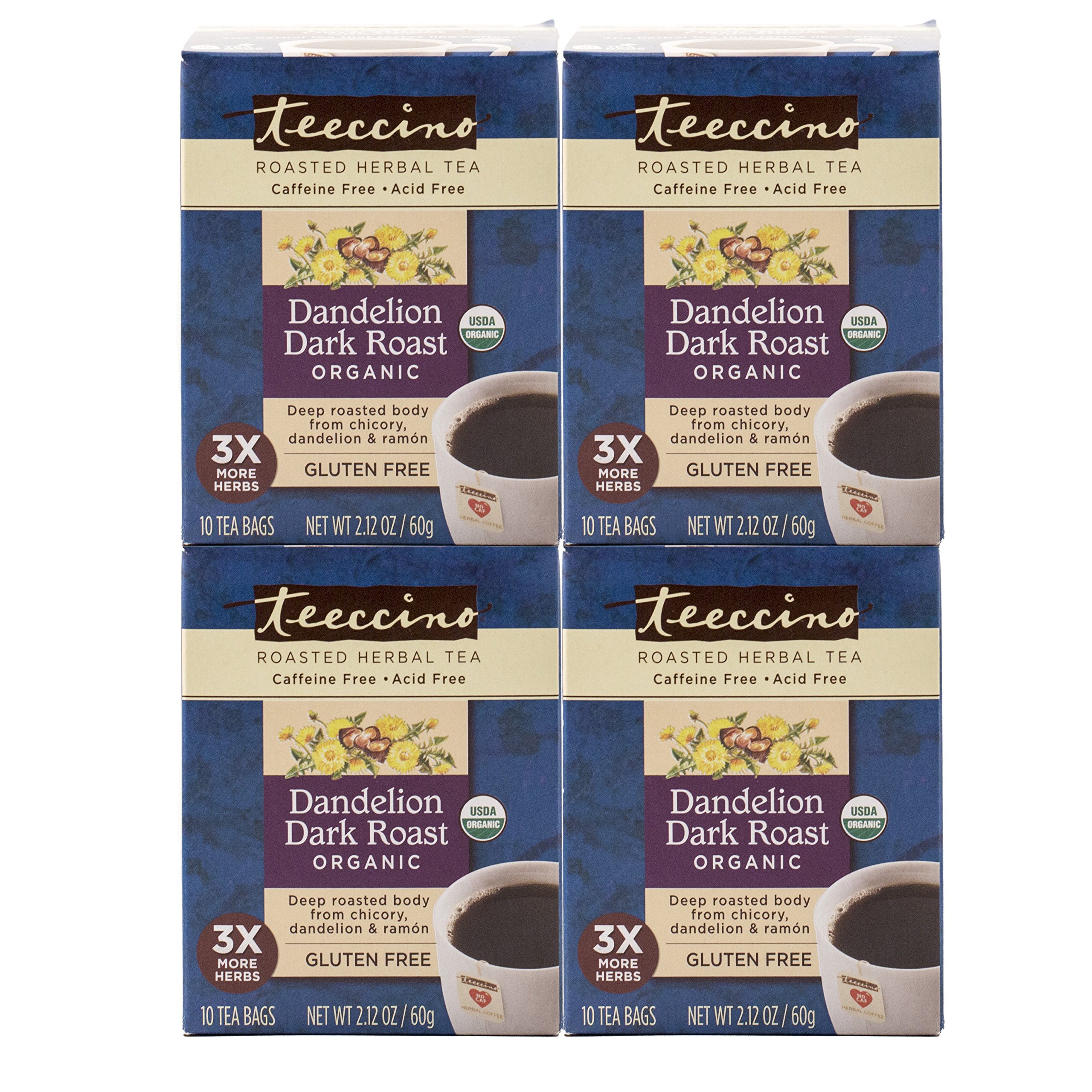 Teeccino Dandelion Dark Roast Herbal Coffee 10 bags per