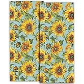 amepay Sunflower Hand Towels - 2 Pack, 14.5" X 28",Soft Microfiber Polyester Light Blue Towel Set with Bright Floral Pattern,for Artistic Bathroom Kitchen Spa Hotel Decor Gifts Women Girls