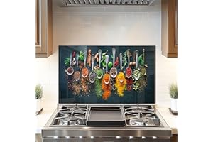 DAIFURONGE Tempered Glass Backsplash For Kitchen Behind Stove,Spice Stove Backsplash Top Cover,Easy to Clean Glass Splashback, Sink Cover Splash Guard,Home Kitchen Wall Decor (Art Deco 1, 30"x18"(76.2x45.72cm))