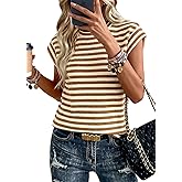 PRETTYGARDEN Women's 2026 Spring Vest Tops Cap Sleeve Striped Shirt Knit Tank Top Summer Beach Vacation Clothes