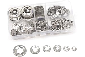 cSeao 150pcs 304 Stainless Steel Starlock Internal Tooth Push On Locking Washers Assortment Kit, M3/ M4/ M5/ M6/ M8/ M10/ M12