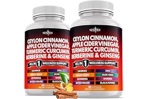 NEW AGE Ceylon Cinnamon, Turmeric, Apple Cider Vinegar, Ginseng, Aloe Vera, Berberine Plus Banaba, Ginger Root - 120 Count