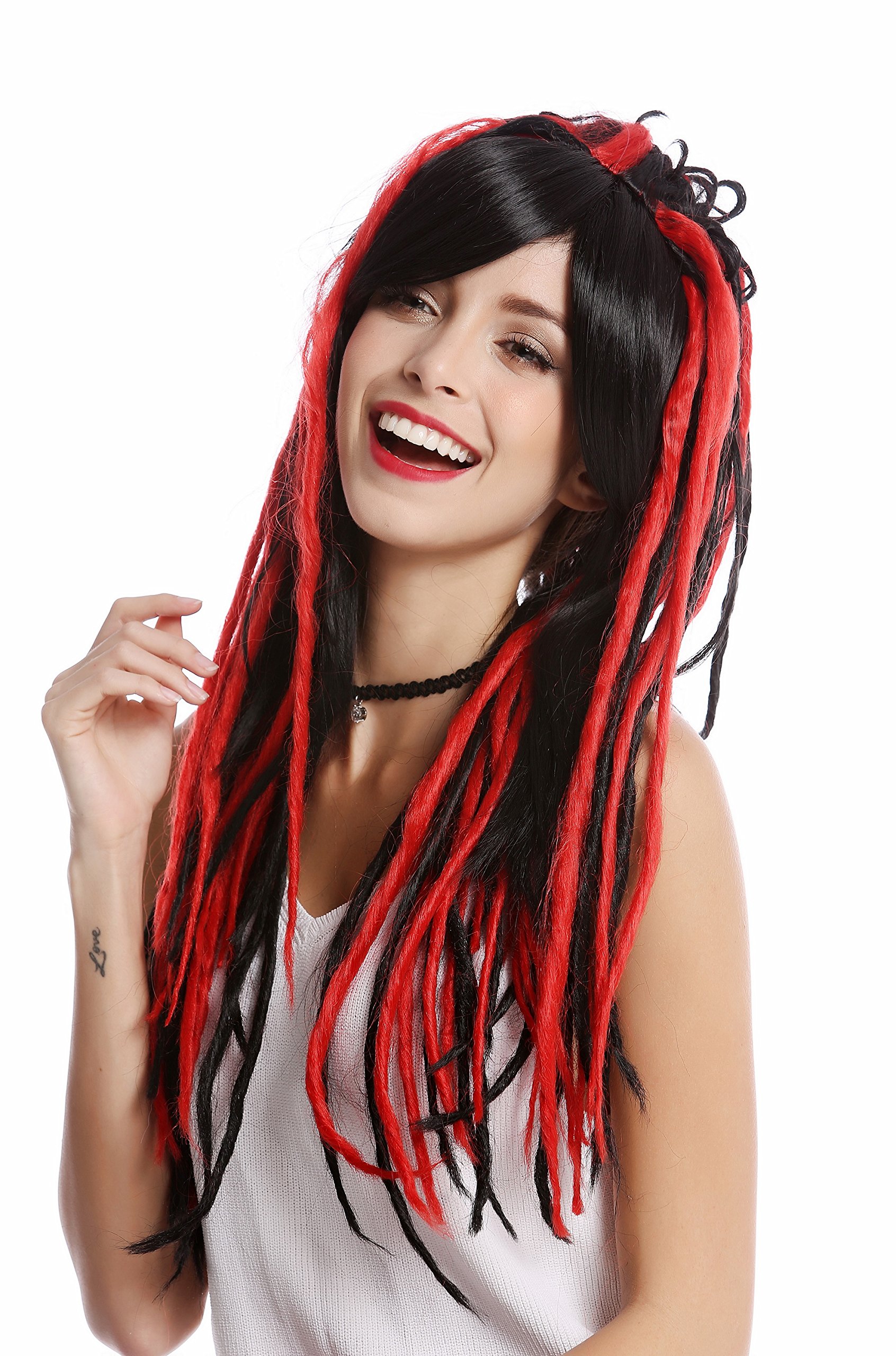 WIG ME UP - GF-W2416-1BHRED Lady Quality Wig Cosplay long straight parting rasta dreadlocks black and red