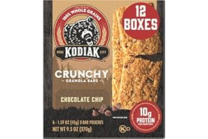 Kodiak Cakes Crunchy Granola Protien Snack Bars, Chocolate Chip, High Protein, 100% Whole Grains, 12 boxes with 6 pouches (144 bars)