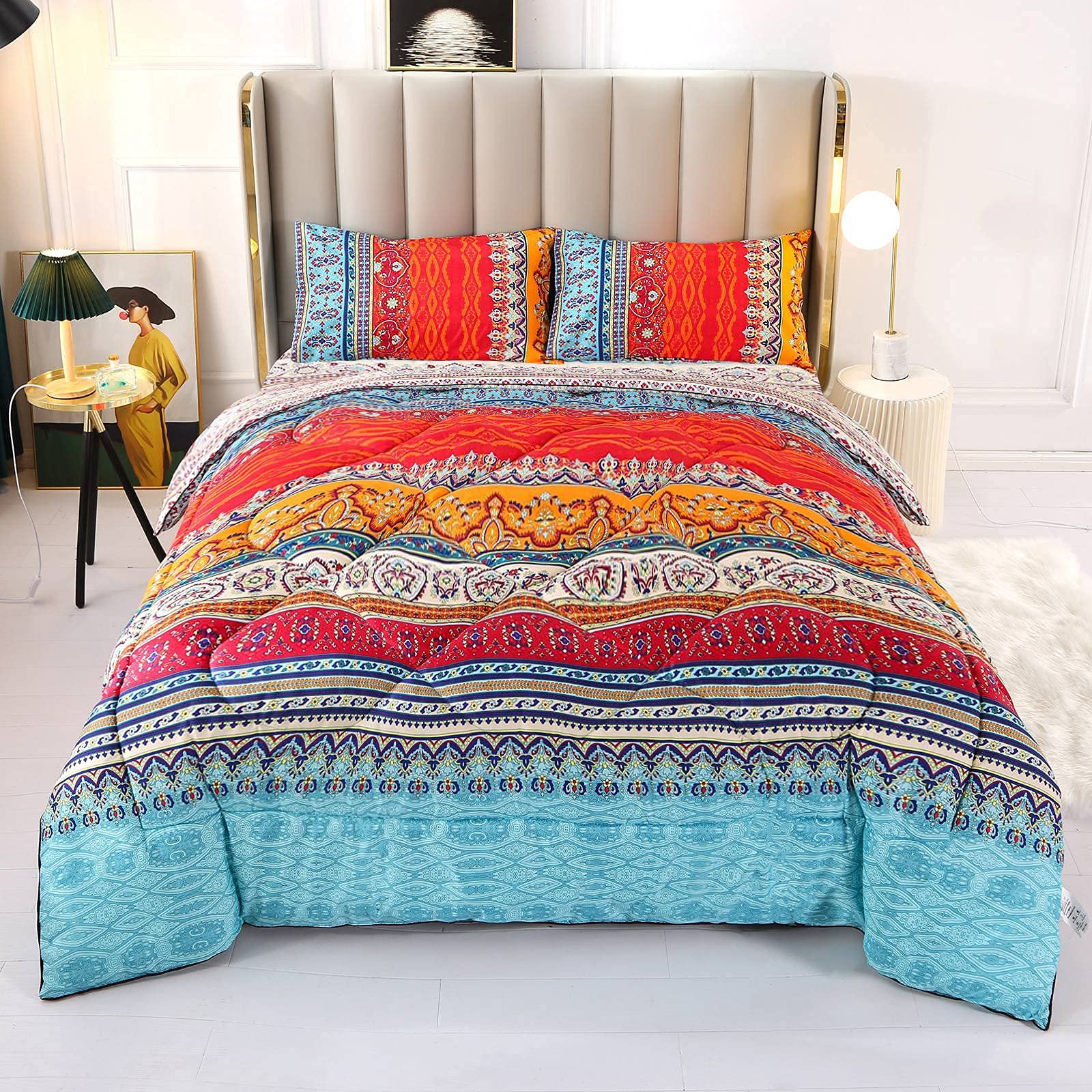 Qucover Quilt Reversible Bedspread 3 Piece Polyester Lightweight Soft Plaid Bedding with 2 pillowcase Bed Throw Blanket (Bohemian2)